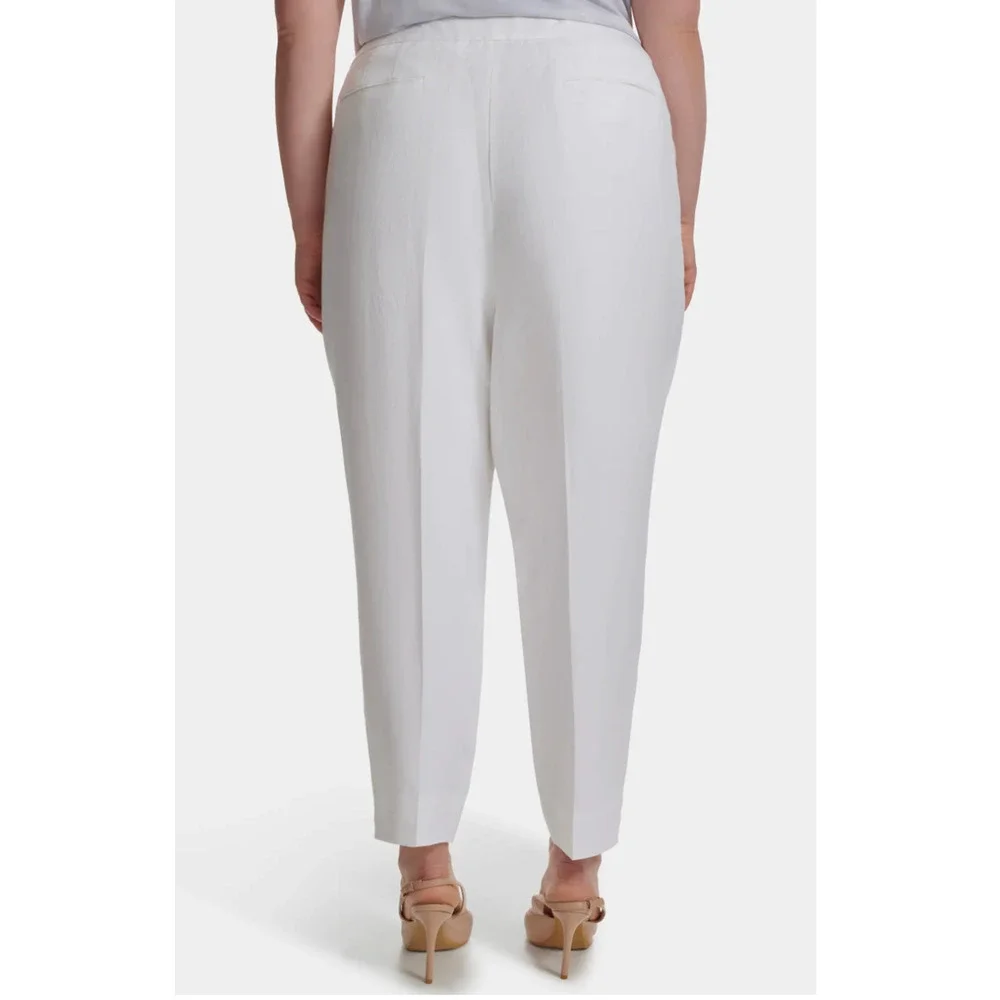 Calvin Klein Linen Tapered Ankle Dress Pants | Women Plus 20W, White NEW $109 - Picture 3 of 15